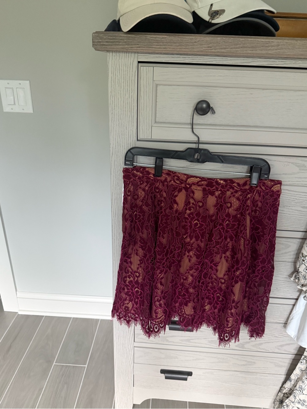 Michael Kors Burgundy Floral Lace Mini Skirt